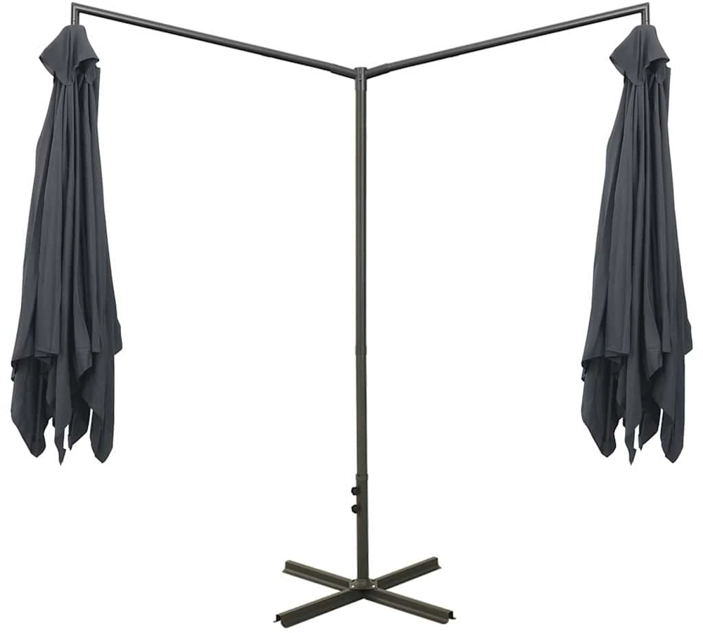 Dvigubas sodo skėtis su plieniniu stulpu, antracito, 600x300cm