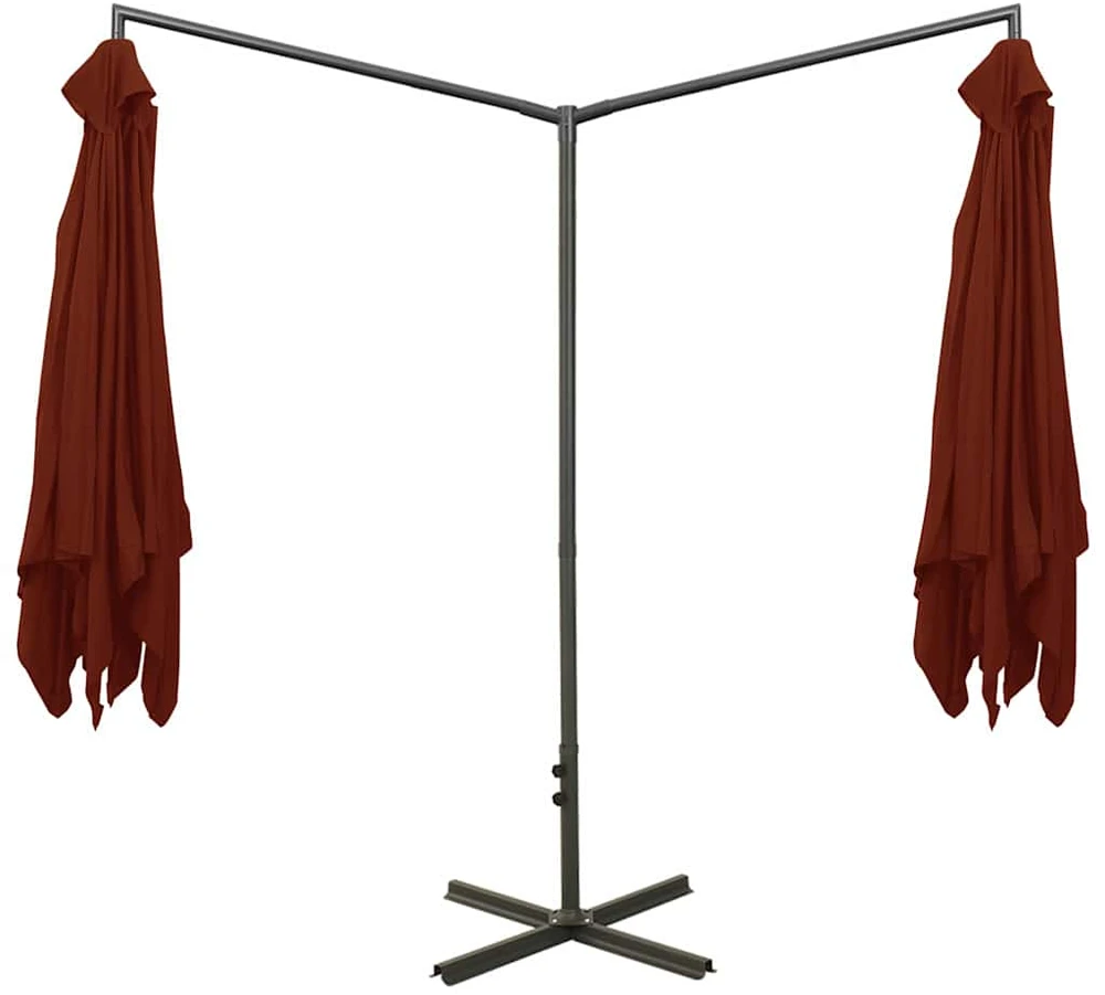 Dvigubas sodo skėtis su plieniniu stulpu, terakota, 600x300cm