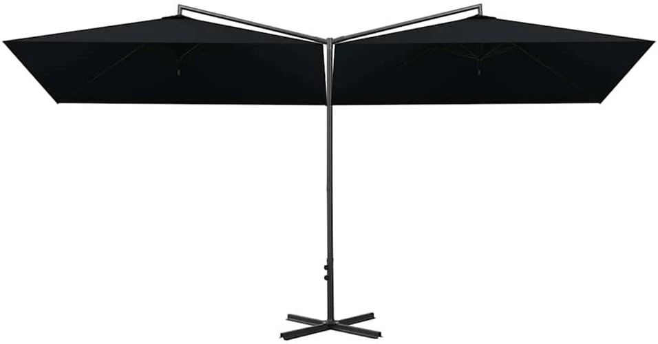 Dvigubas sodo skėtis su plieniniu stulpu, juodas, 600x300cm