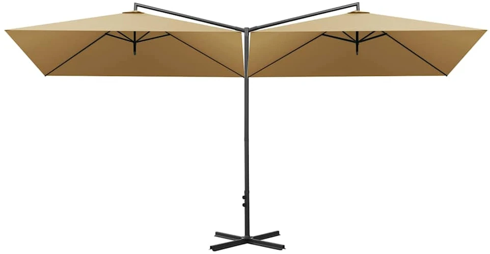 Dvigubas sodo skėtis su plieniniu stulpu, taupe, 600x300cm