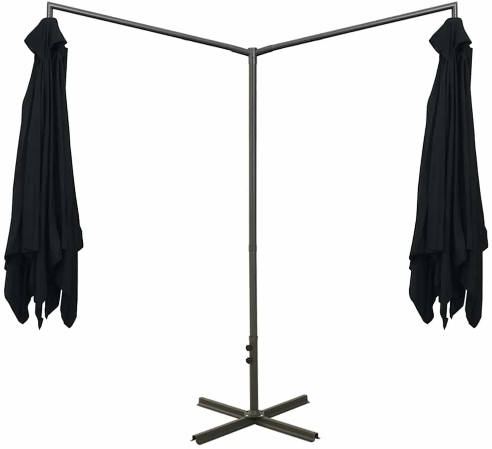 Dvigubas sodo skėtis su plieniniu stulpu, juodas, 600x300cm