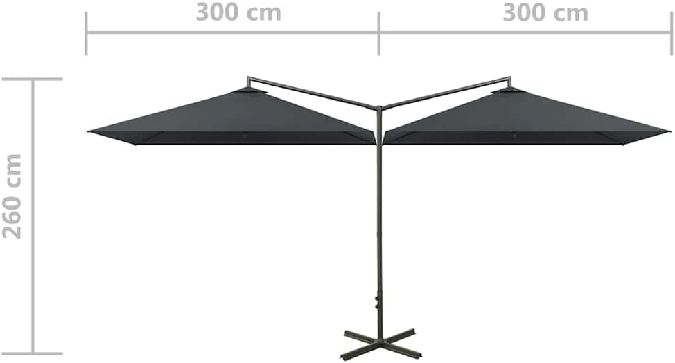 Dvigubas sodo skėtis su plieniniu stulpu, antracito, 600x300cm