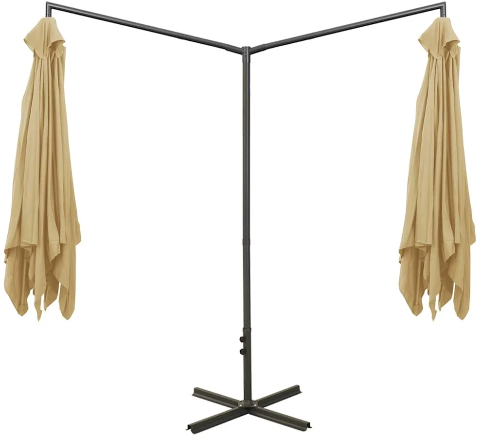 Dvigubas sodo skėtis su plieniniu stulpu, taupe, 600x300cm