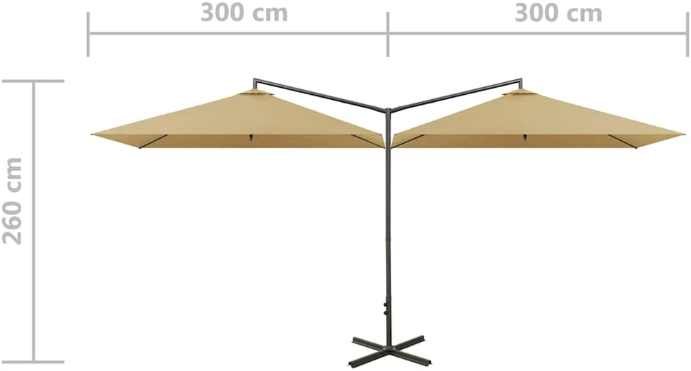 Dvigubas sodo skėtis su plieniniu stulpu, taupe, 600x300cm