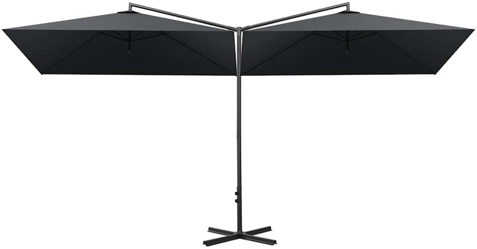 Dvigubas sodo skėtis su plieniniu stulpu, antracito, 600x300cm