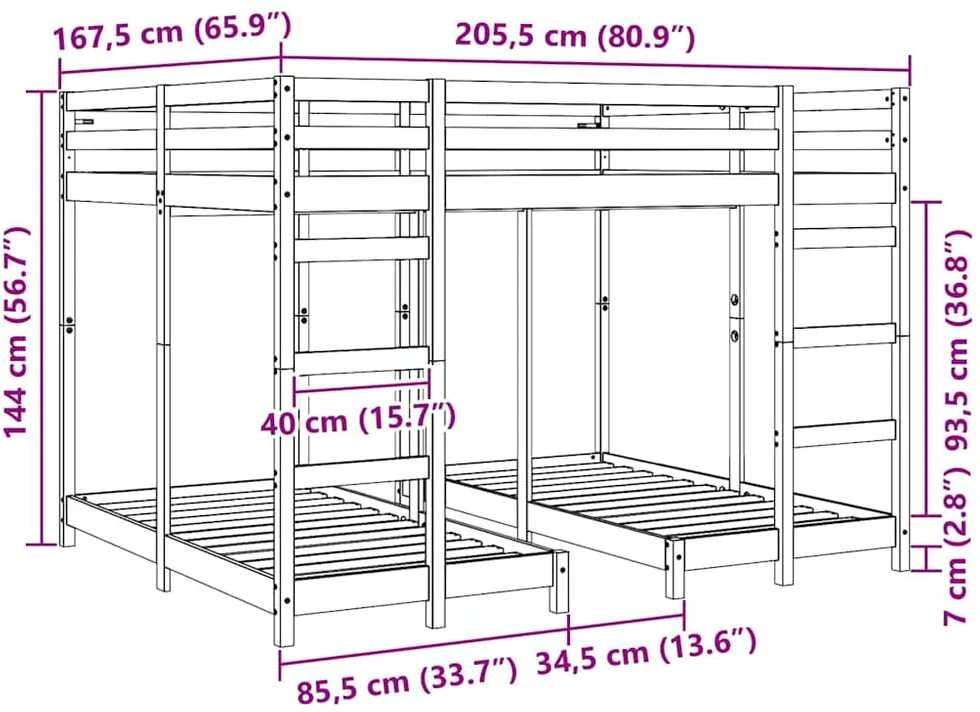 Trivietis lovos rėmas Ruda 160 x 200 cm Kietos pušies mediena