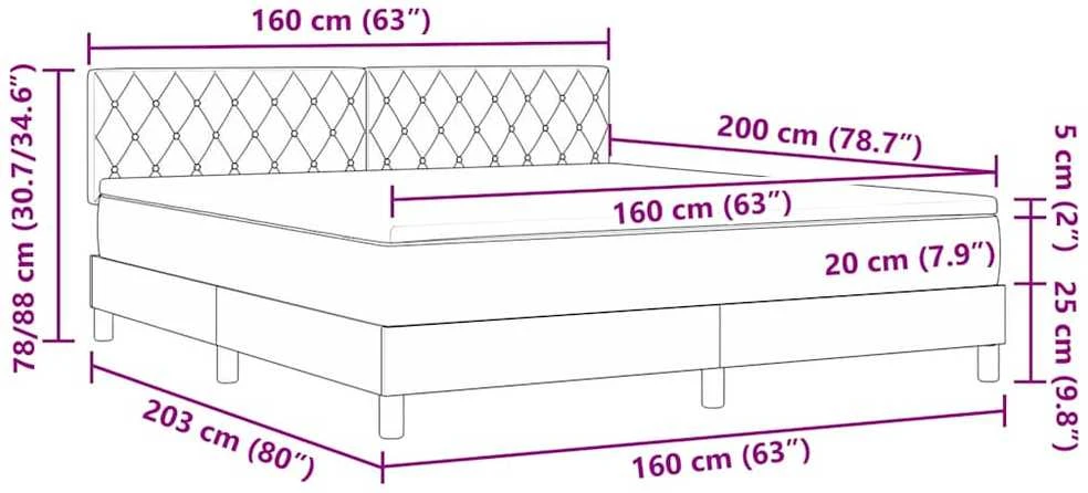 LED Čiužinio Lova Šviesiai pilka 160 x 200 cm Aksomas