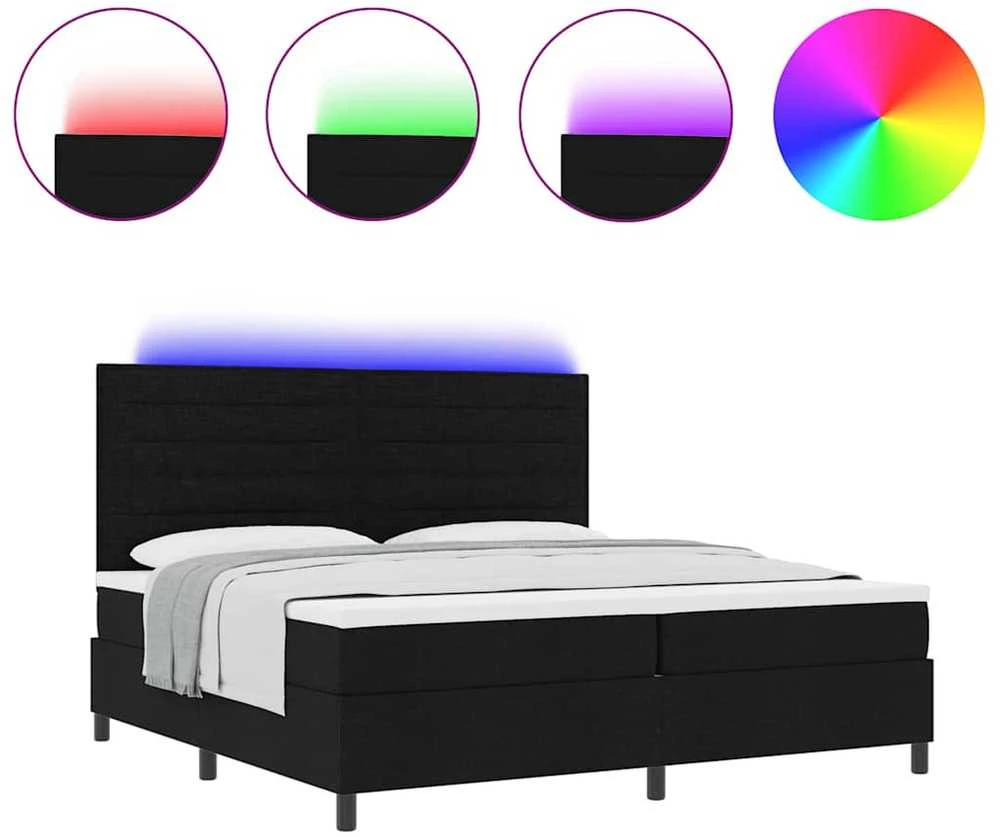 Kiemas lova su čiužiniu su LED Juoda 200 x 200 cm audinys