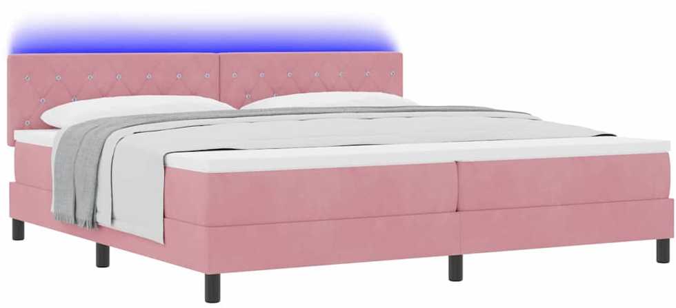 LED Čiužinio Lova su galvūgalio Rožinė 200 x 200 cm Aksomas