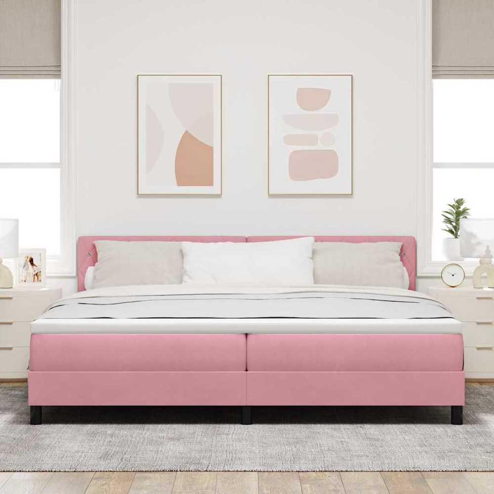 LED Čiužinio Lova su galvūgalio Rožinė 200 x 200 cm Aksomas