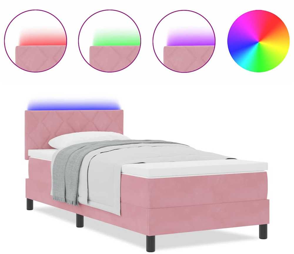 LED Čiužinio Lova su LED juostelėmis Rožinė 90 x 190 cm Aksomas