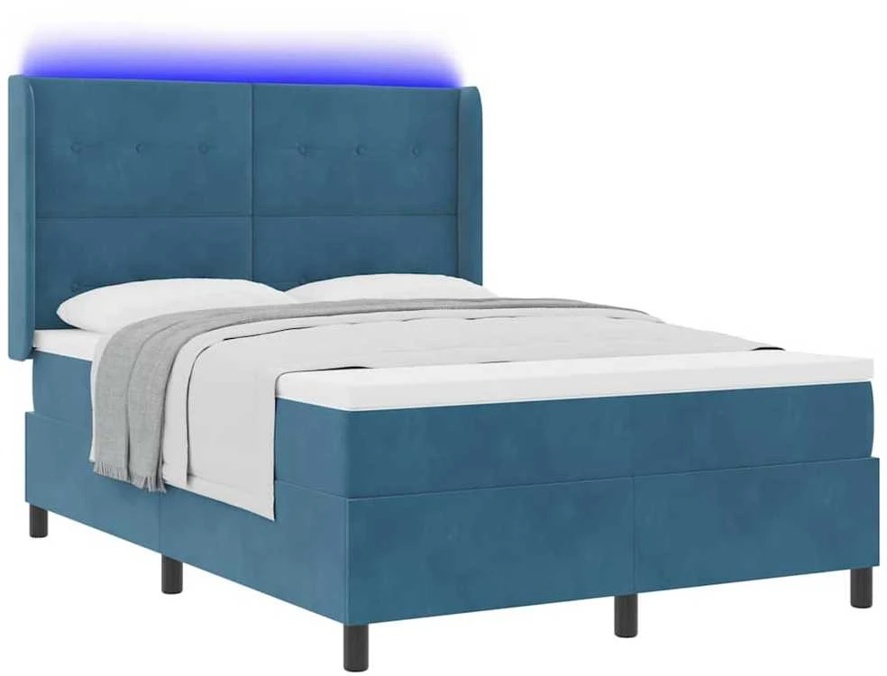 Kiemas lova su LED juostelėmis Mėlyna 160 x 200 cm Aksomas