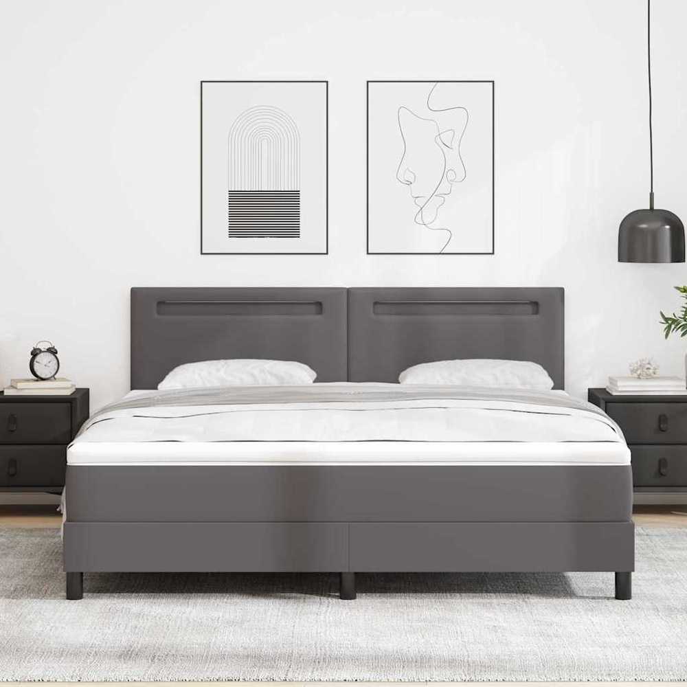 Kiemas lova su čiužiniu Pilka 180 x 200 cm Dirbtinė oda