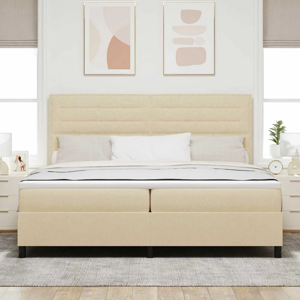 Kiemas lova su čiužiniu Kreminė 200 x 200 cm audinys
