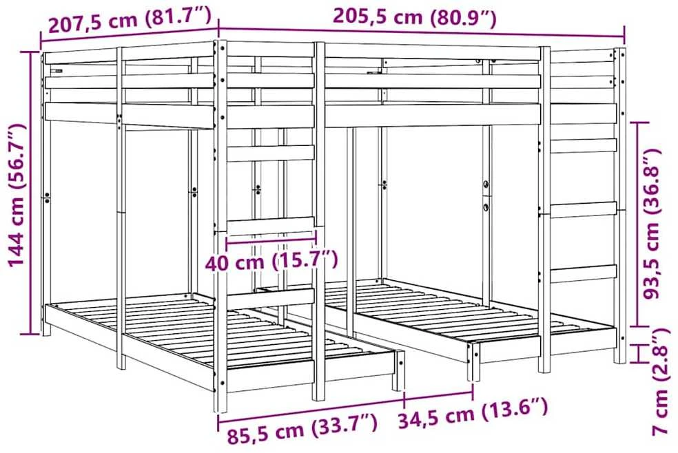 Trivietis lovos rėmas Vaško ruda 200 x 200 cm