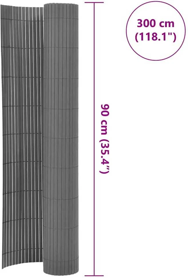 Dvipusė sodo tvora, pilka, 90x300cm, PVC