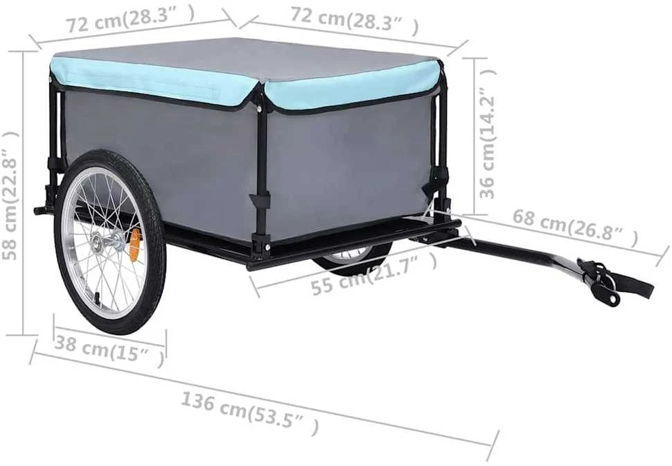 Dviračio priekaba, juodos ir mėlynos spalvos, 65kg