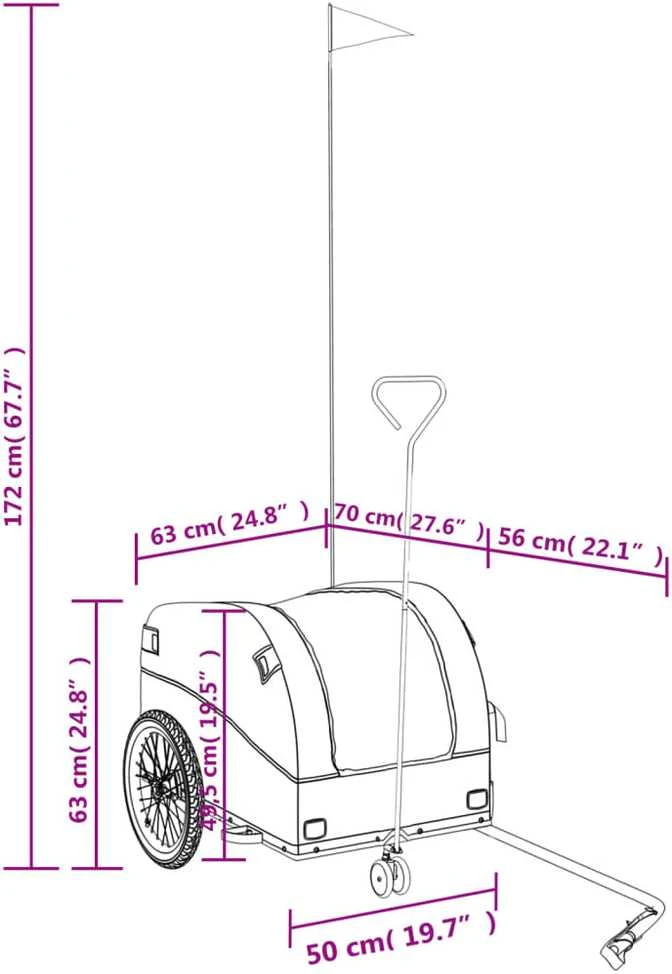 Dviračio priekaba, juodos ir pilkos spalvos, 45kg, geležis