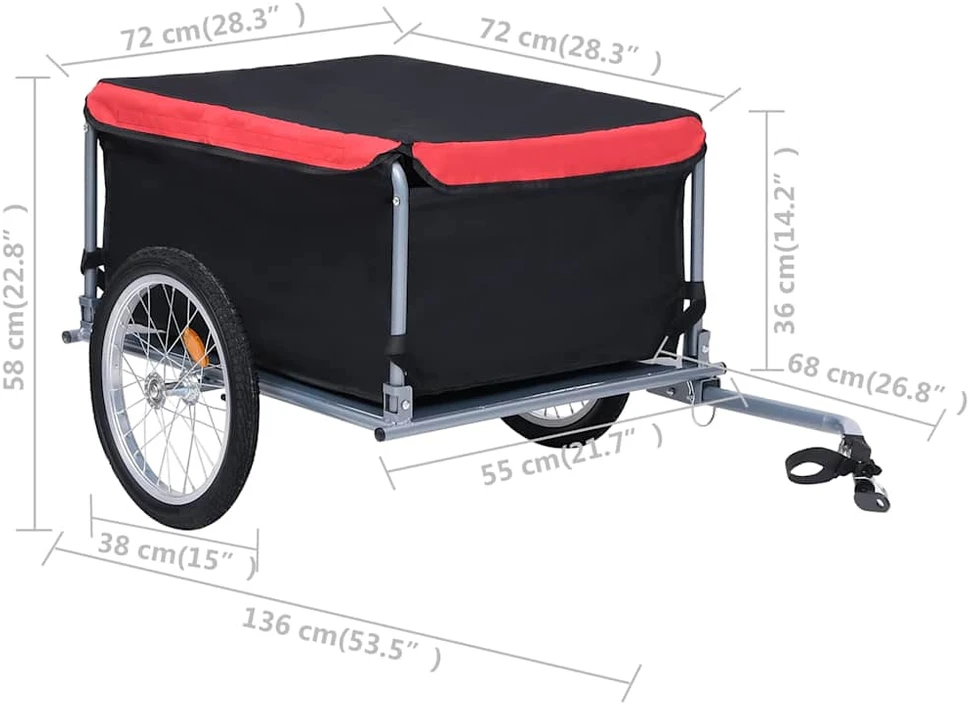 Dviračio priekaba, juodos ir raudonos spalvos, 65kg
