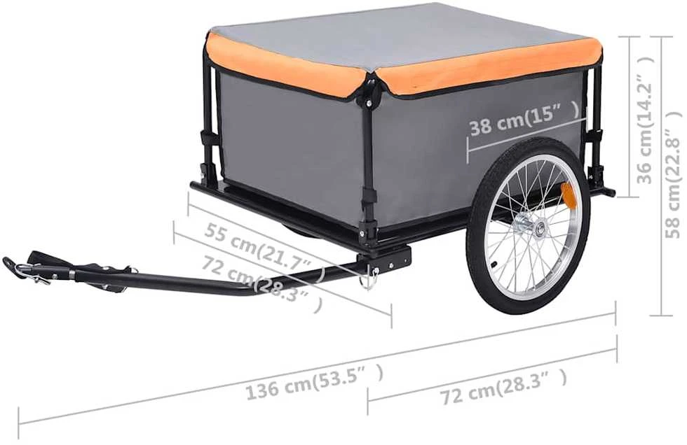 Dviračio priekaba, pilkos ir oranžinės spalvos, 65kg