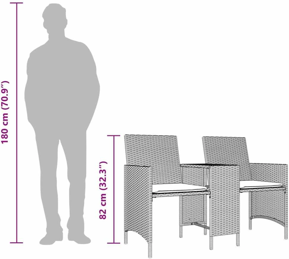 Dvivietė sodo sofa su staliuku/taburetėmis, ruda, poliratanas