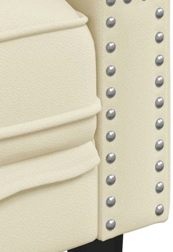 Dvivietė chesterfield sofa, kreminės spalvos, dirbtinė oda