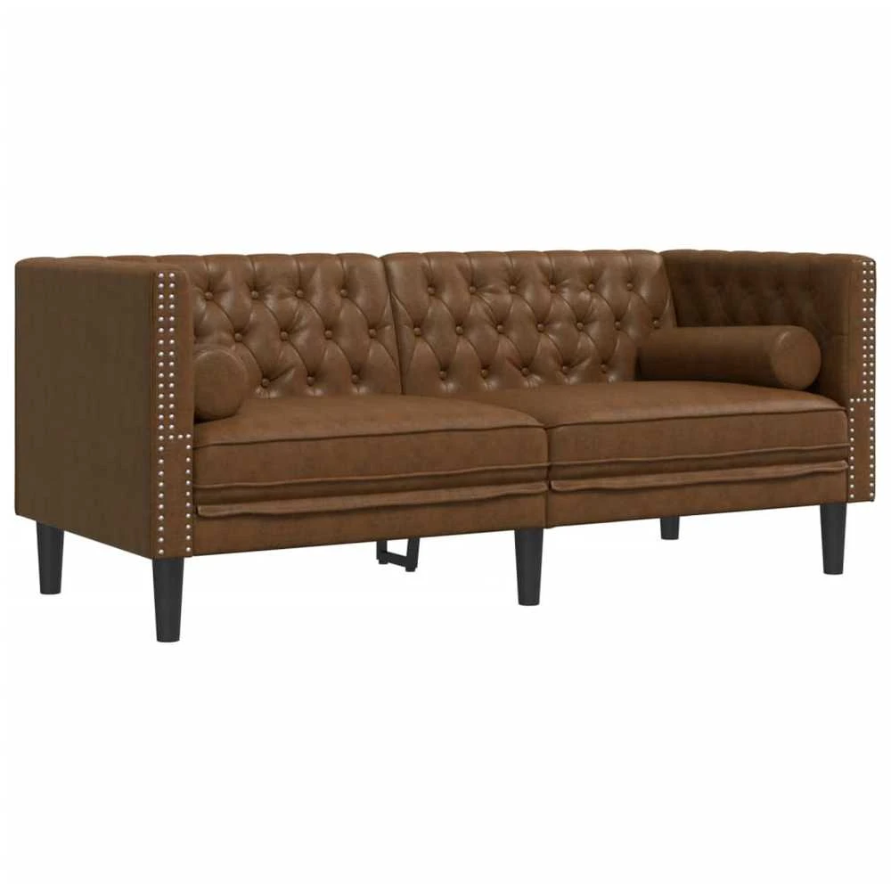 Dvivietė chesterfield sofa su pagalvėlėmis, ruda, dirbtinė oda