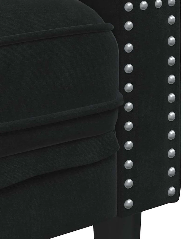 Dvivietė chesterfield sofa su pagalvėlėmis, juoda, aksomas