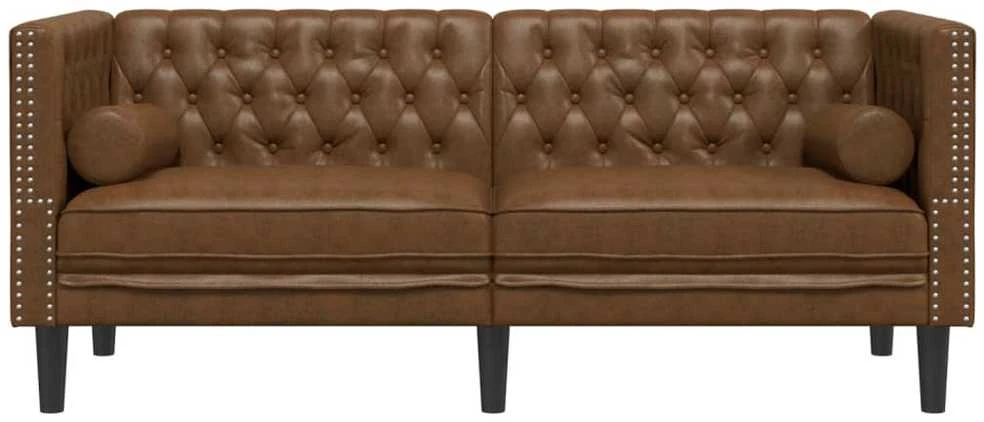 Dvivietė chesterfield sofa su pagalvėlėmis, ruda, dirbtinė oda