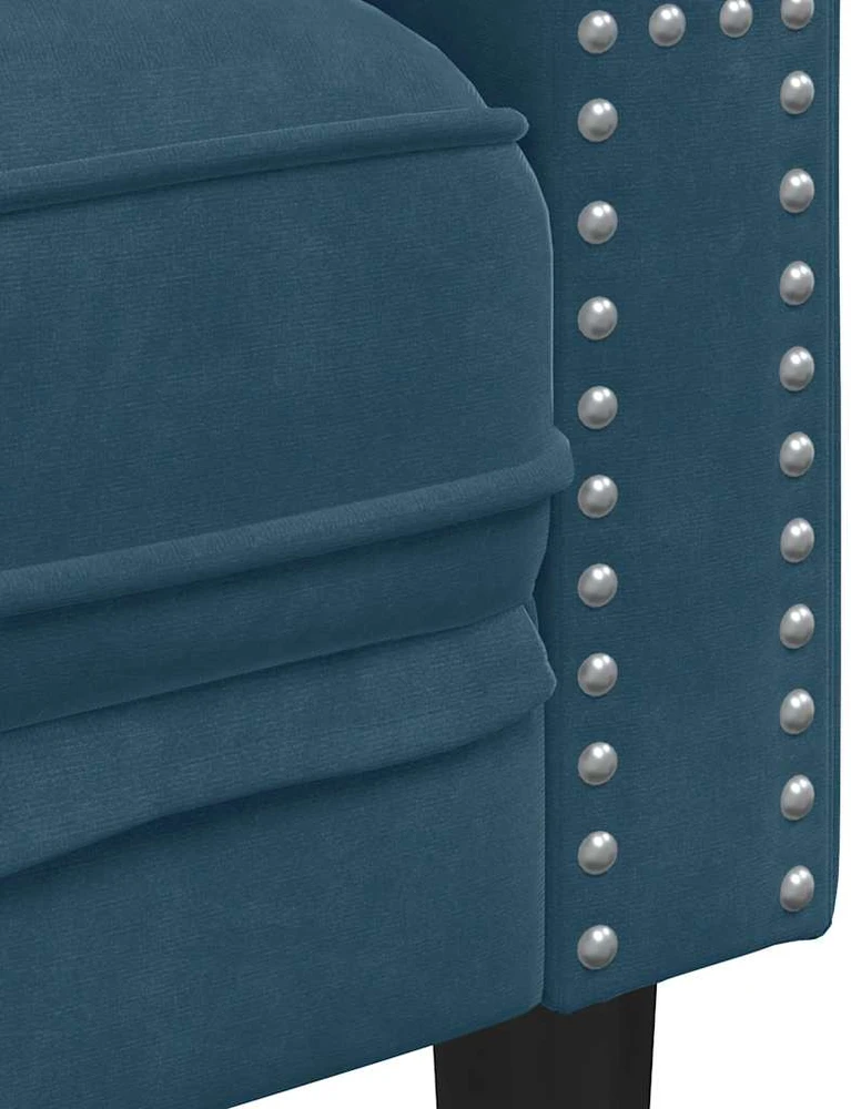Dvivietė chesterfield sofa su pagalvėlėmis, mėlyna, aksomas