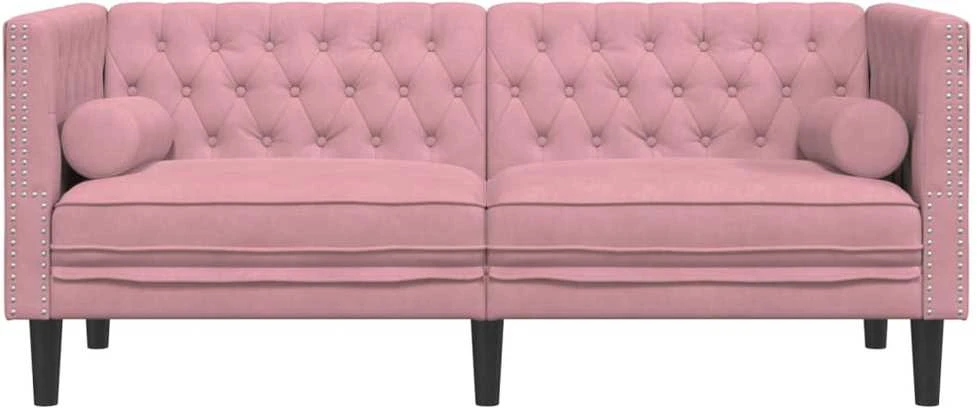 Dvivietė chesterfield sofa su pagalvėlėmis, rožinė, aksomas
