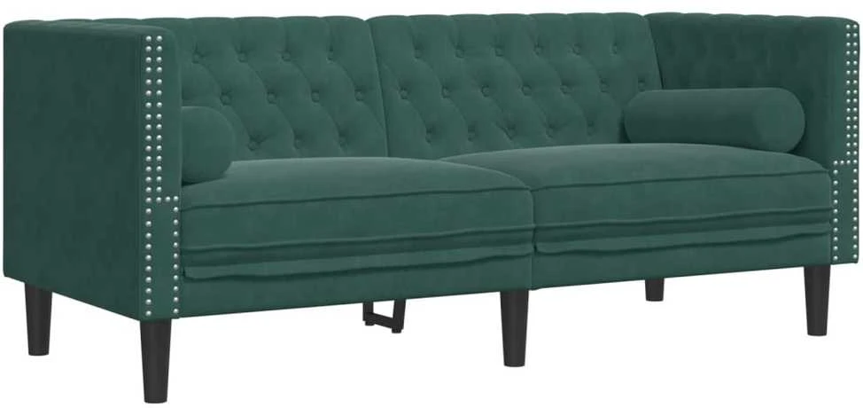 Dvivietė chesterfield sofa su pagalvėlėmis, žalia, aksomas