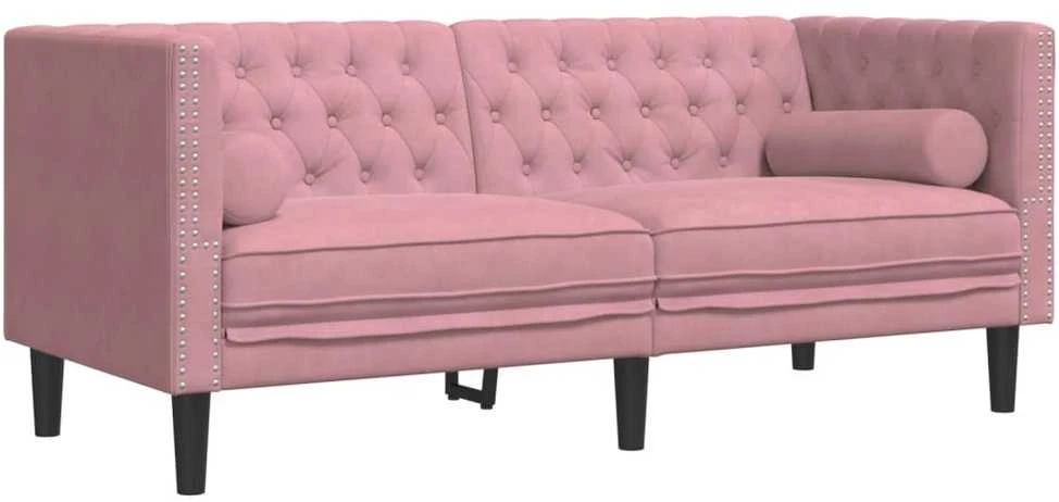 Dvivietė chesterfield sofa su pagalvėlėmis, rožinė, aksomas