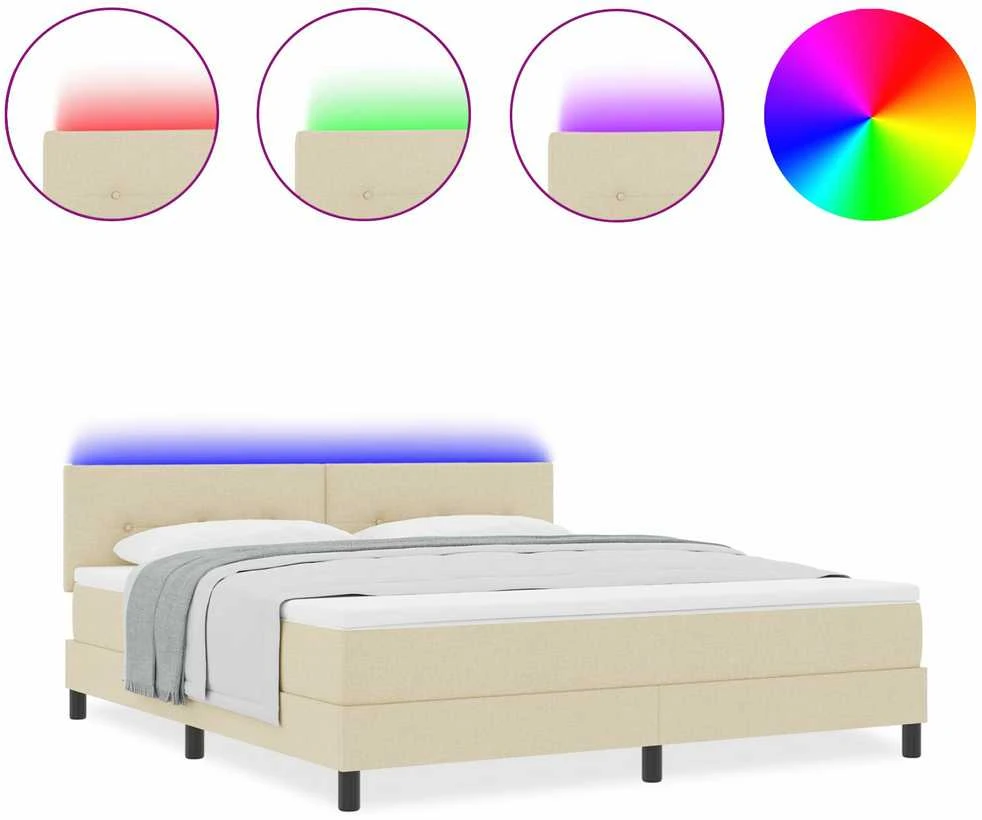 Kiemas lova su LED juostelėmis Kreminė 180 x 200 cm audinys