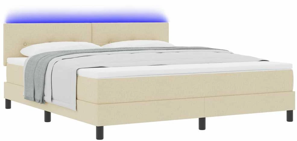 Kiemas lova su LED juostelėmis Kreminė 180 x 200 cm audinys