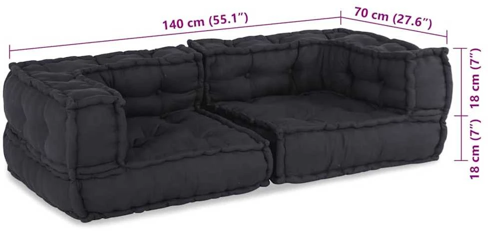 Dvivietė modulinė sofa, antracito spalvos, 140x70x36, audinys
