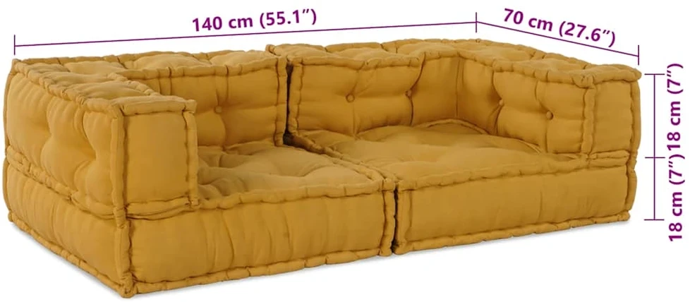 Dvivietė modulinė sofa, geltona, 140x70x36, audinys