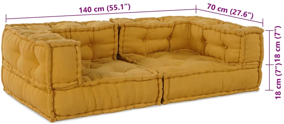 Dvivietė modulinė sofa, geltona, 140x70x36, audinys