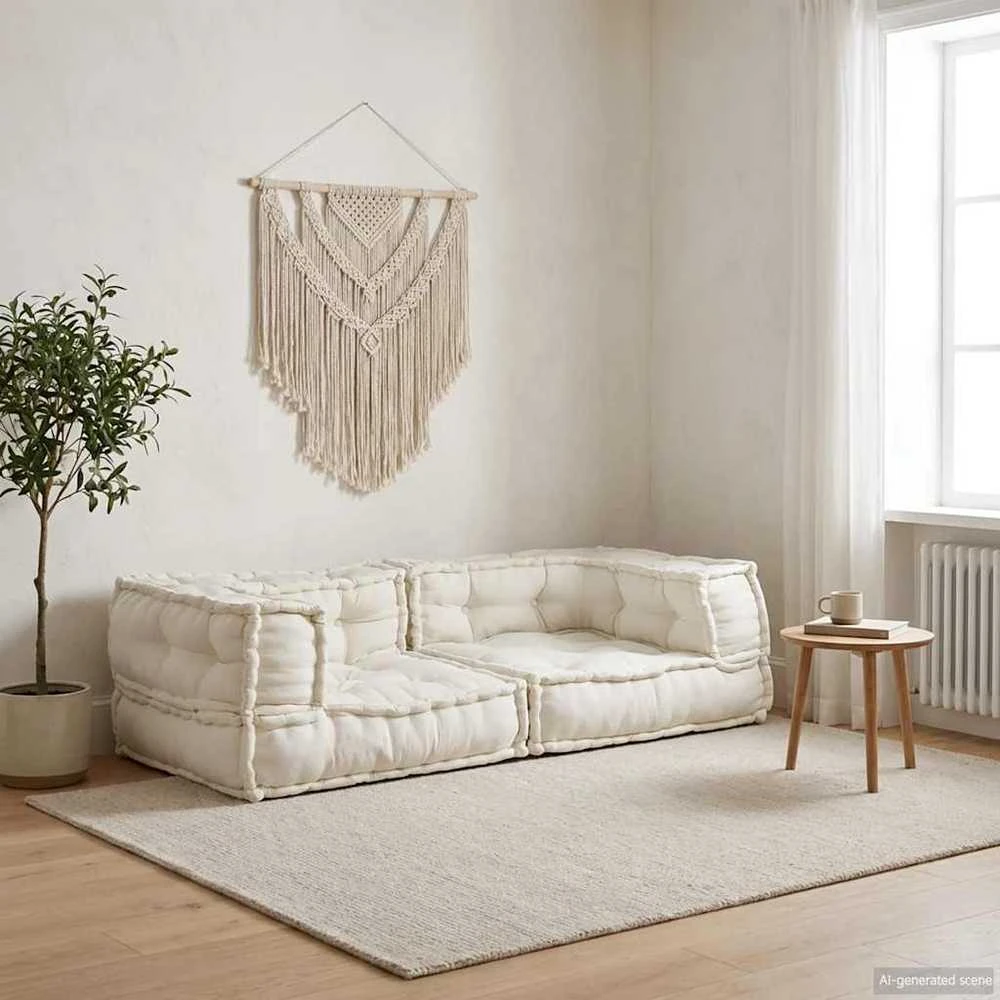 Dvivietė modulinė sofa, kreminės spalvos, 140x70x36, audinys