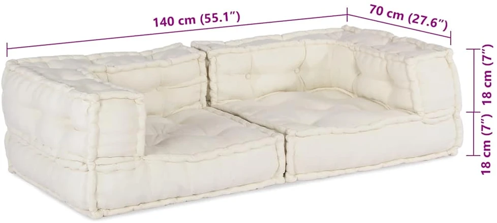 Dvivietė modulinė sofa, kreminės spalvos, 140x70x36, audinys