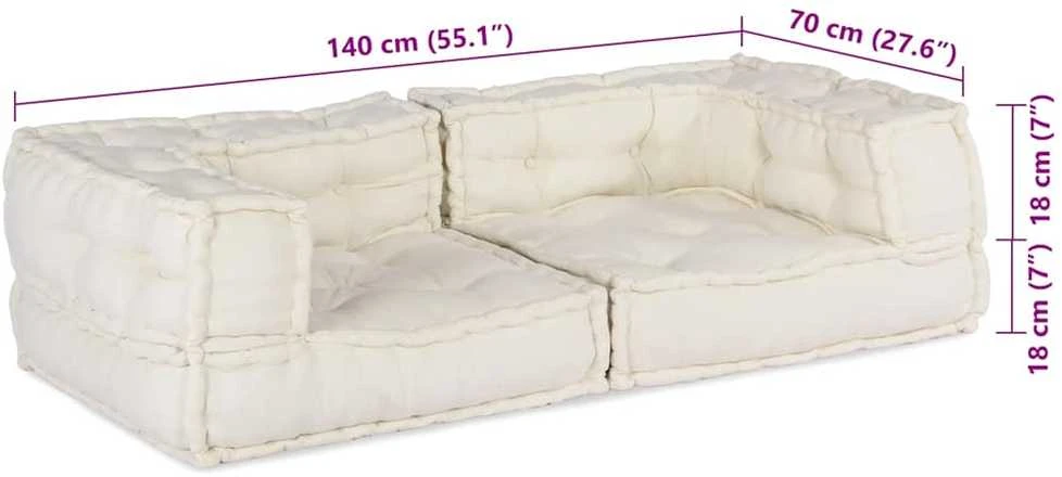 Dvivietė modulinė sofa, kreminės spalvos, 140x70x36, audinys