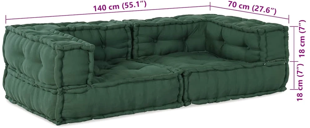 Dvivietė modulinė sofa, žalia, 140x70x36, audinys
