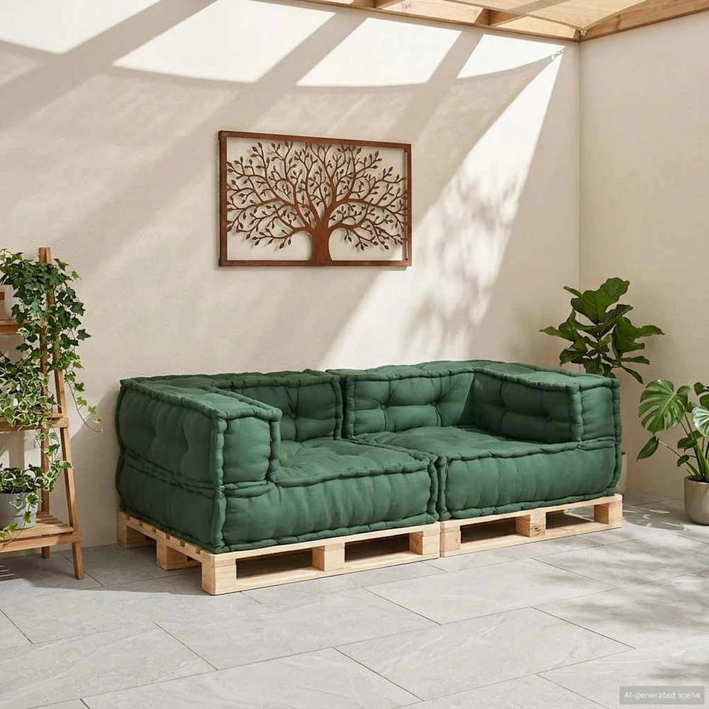 Dvivietė modulinė sofa, žalia, 140x70x36, audinys