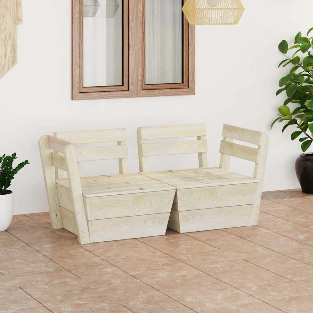 Lauko baldų komplektas Dvivietė sodo sofa iš palečių, impregnuota eglės mediena