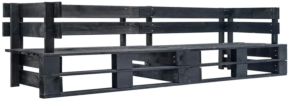 Dvivietė sodo sofa iš palečių, juodos spalvos, mediena