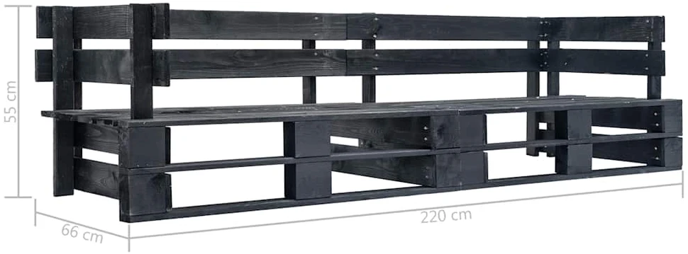 Dvivietė sodo sofa iš palečių, juodos spalvos, mediena