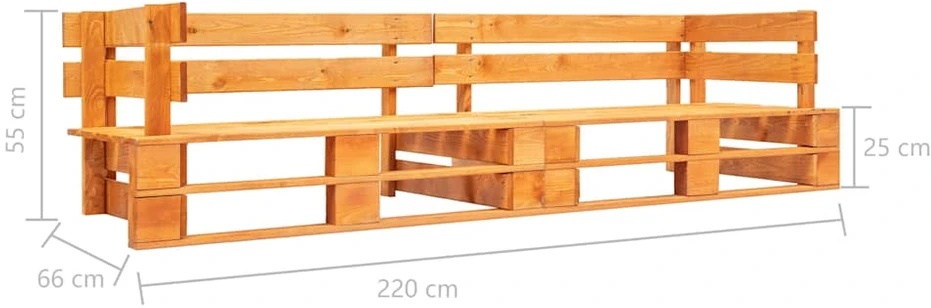 Dvivietė sodo sofa iš palečių, medaus rudos spalvos, mediena