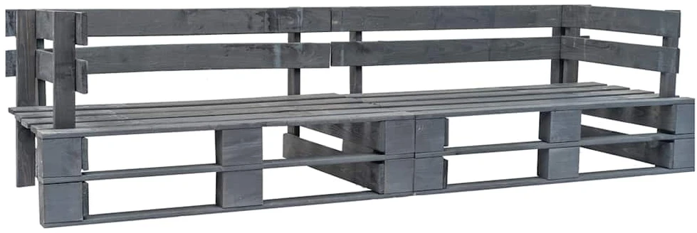 Dvivietė sodo sofa iš palečių, pilkos spalvos, mediena