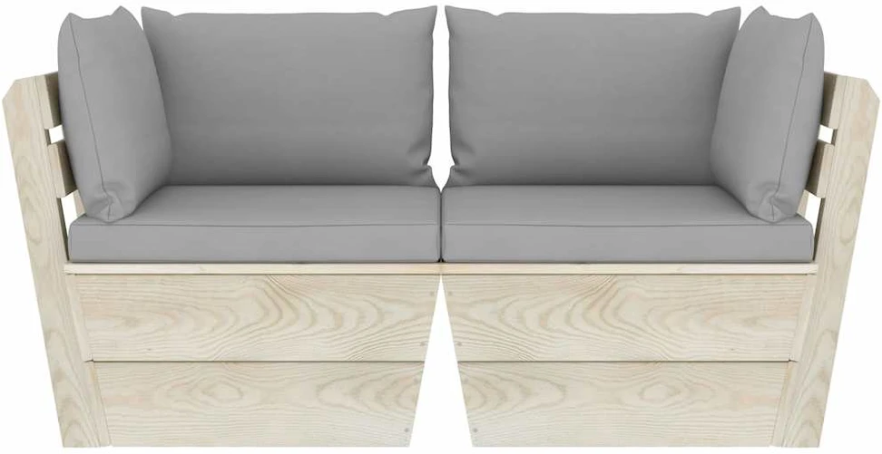 Lauko baldų komplektas Dvivietė sodo sofa iš palečių su pagalvėlėmis, eglės mediena