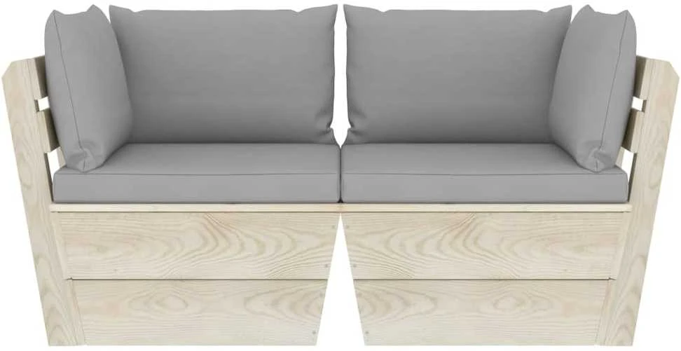 Lauko baldų komplektas Dvivietė sodo sofa iš palečių su pagalvėlėmis, eglės mediena